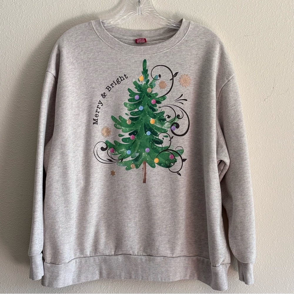 Dec 25Th Gray Christmas Tree Sweatshirt SZ XL EUC